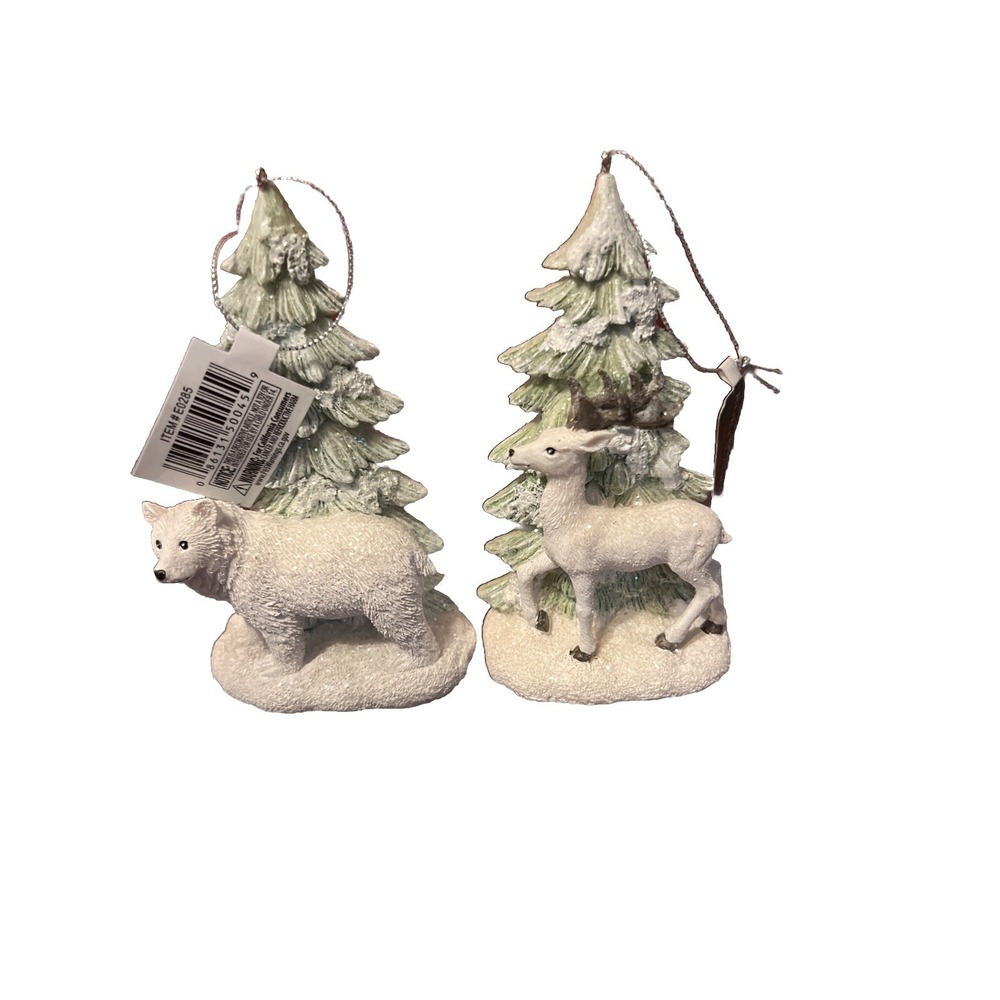 Winter White Deer Wolf christmas‎ Ornament Forest Snow Resin 4.5" Kurt Adler